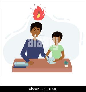 Education concept male teacher feeling angry to naughty schoolboy while standing. vector flat screaming at a child. Stock Vector