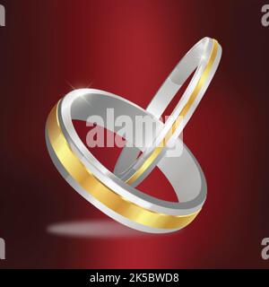 Wedding rings realistic composition with isolated image of luxury golden accessories on blank background vector illustration Stock Vector