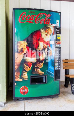 Christmas Themed Santa Coca Cola Vending Machine Outside Bronners Christmas Store Frankenmuth Michigan USA Stock Photo