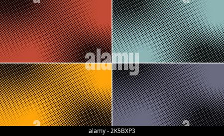 Set of abstract dotted halftone style on red, blue, yellow, purple colors background. Vector illustration Stock Vector