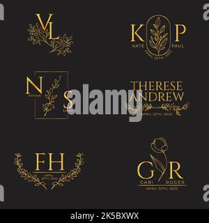 hand drawn wedding linear flat wedding monograms collection vector design illustration Stock Vector