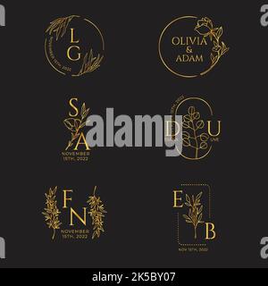 hand drawn wedding linear flat wedding monograms collection vector design illustration Stock Vector
