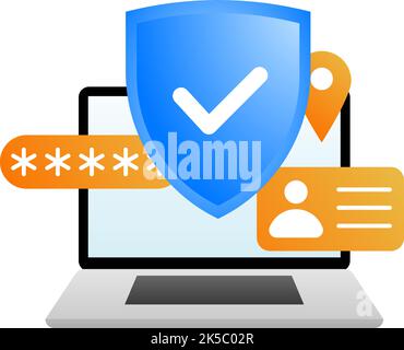 Secure laptop locked. Data, pirvate information protection and confidentiality concept. Vector illustration Stock Vector
