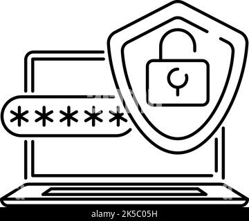 Protected laptop with shield, lock and password icon. Laptop computer graphic icon isolated on a white background. Vector Stock Vector