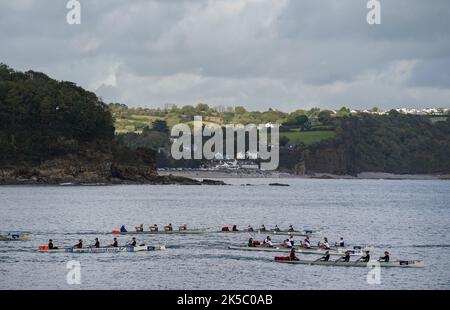 Women's quadruple skulls heat during the World Rowing Championships and Beach Sprint, at Saundersfoot, Wales. Picture date: Friday October 7, 2022. Stock Photo