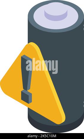 Battery attention icon isometric vector. Power charge. Empty cell Stock Vector