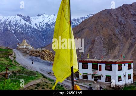 Kibber, Spiti Valley, Himachal Pradesh, India: Old chorten.stupa outside Kibber village at 4,270 m in the Himalayas range. Stock Photo