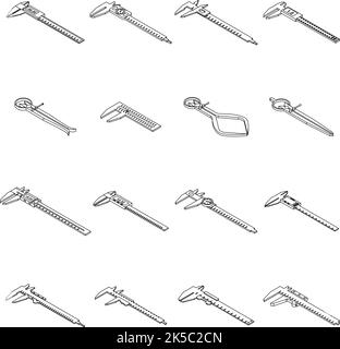 Calipers icons set. Isometric set of calipers vector icons thin line outline on white isolated Stock Vector