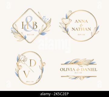 linear flat wedding monograms vector design illustration Stock Vector