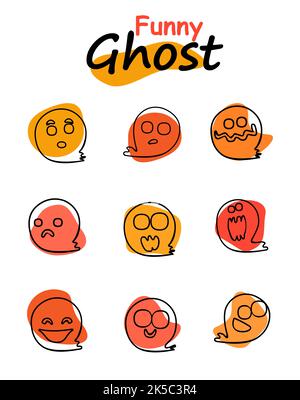 Funny Colorful Halloween Ghost Faces With Organic Shapes Stock Vector