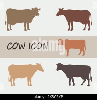 Colorful Cow Vector Icon Set. Domestic Animal Cow Icon Set Stock Vector