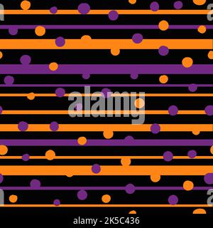 Halloween Polka Dot Horizontal Stripes Lines Pattern In Violet Orange Color. Halloween Day Theme For Wallpaper, Textile, Banner, Label, Texture Vector Stock Vector