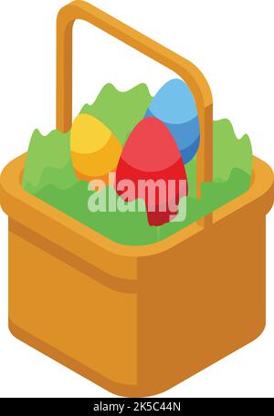 Full easter egg basket icon isometric vector. Cute card. Spring food Stock Vector