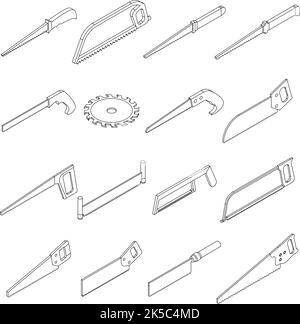 Saw icons set. Isometric set of saw vector icons thin line outline on white isolated Stock Vector