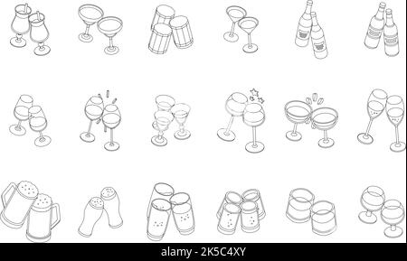 Cheers icons set. Isometric set of cheers vector icons thin line outline on white isolated Stock Vector