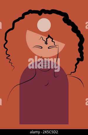 Abstract portrait of an African woman in a minimalist style. Women's wall art poster. Geometric shapes. Stock Vector