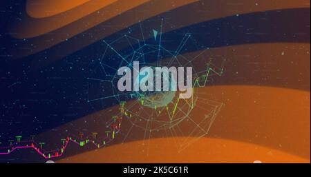 Image of data processing over lines moving Stock Photo