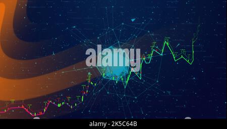 Image of data processing over lines moving Stock Photo