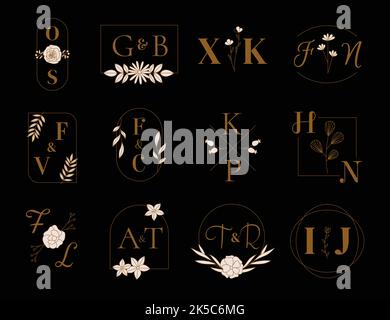 linear flat wedding monograms vector design illustration Stock Vector