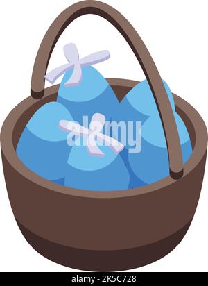 Easter blue egg basket icon isometric vector. Happy spring. Cute food Stock Vector
