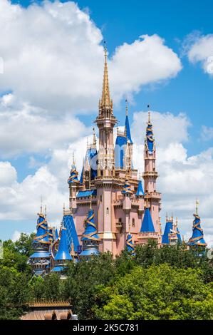 A vertical shot of the Cinderella castle in the Walt Disney world Stock Photo