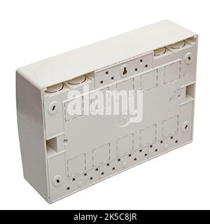White plastic box for electrical equipment fuses. Stock Photo