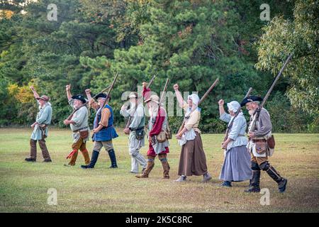 Re-enactors cheer following the completion of a volley fire. Stock Photo