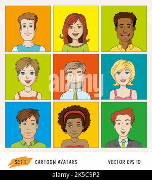 Set of cartoon people avatar icons Stock Photo