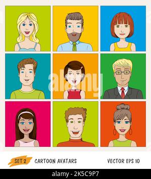 Set of cartoon people avatar icons Stock Photo