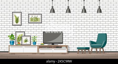 Vector image of the interior of the modern living room in line art ...