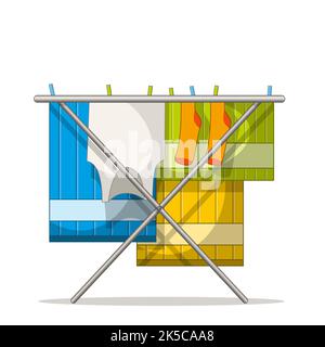 Clothes rack with laundry. Isolated on white background. Stock Photo