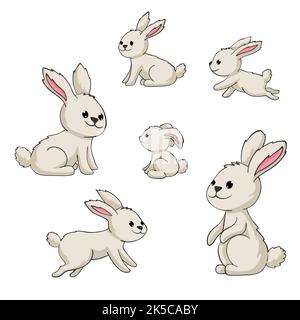 Collection of some cute rabbits, hand draw illustration Stock Photo