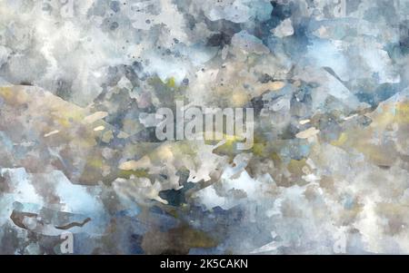 Winter Abstract watercolor painting background. Watercolor on canvas. Color texture. Brushstrokes of paint. Modern art. Contemporary art. Colorful can Stock Photo