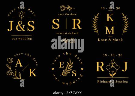 linear flat wedding monograms templates vector design illustration Stock Vector