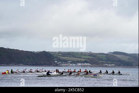 Women's quadruple skulls heat during the World Rowing Championships and Beach Sprint, at Saundersfoot, Wales. Picture date: Friday October 7, 2022. Stock Photo