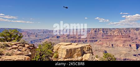 Flight over Pinal Point at Grand Canyon AZ Stock Photo