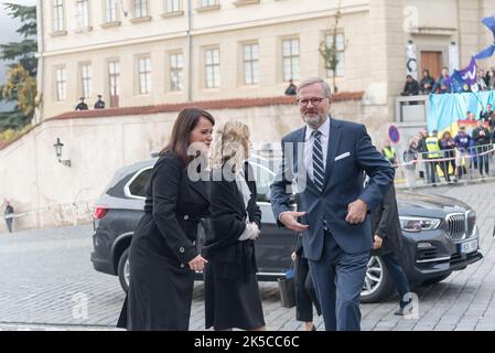 Prague, Czech Republic. 07th Oct, 2022. Czech Prime Minister Petr Fiala arrives before beginning of informal European Council meeting in Prague. Main discussed points during the meeting are war in Ukraine, energy and economic situation in Europe. Credit: SOPA Images Limited/Alamy Live News Stock Photo