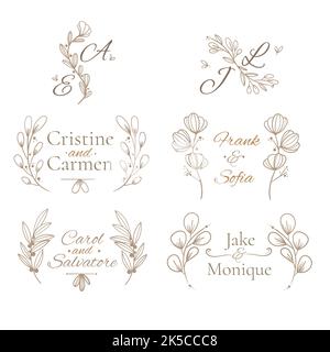 linear flat wedding monograms set vector design illustration Stock Vector