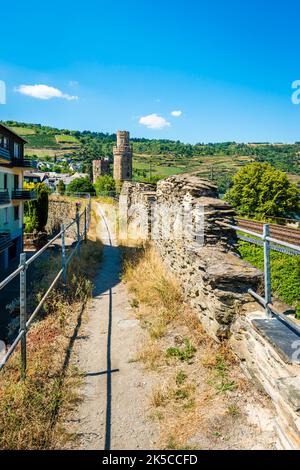 Medieval town fortification of Oberwesel, with town wall and ox tower ...