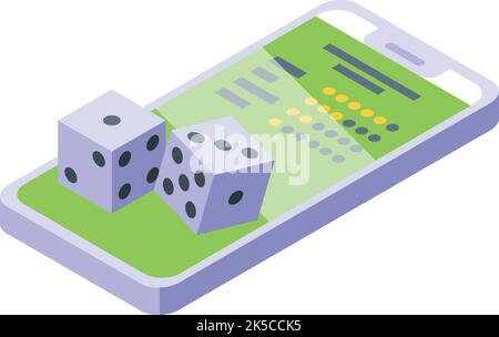 Dice mobile game icon isometric vector. Screen arcade. Gameplay team Stock Vector