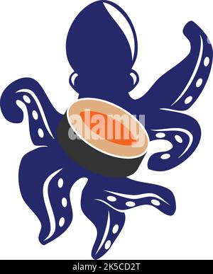octopus sushi restaurant logo Icon Illustration Brand Identity Stock Vector
