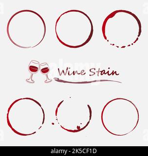 Set Of Red Wine Stains, Spots, Drops And Splatters Isolated On White Background Vector Illustration Stock Vector