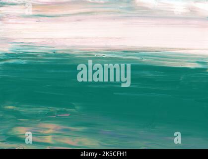 Abstract green, white and beige background. Minimalist backdrop. Brush strokes on paper Stock Photo
