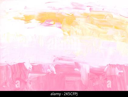 Abstract pastel pink, yellow and white textured background. Brush strokes on paper. Contemporary painting Stock Photo