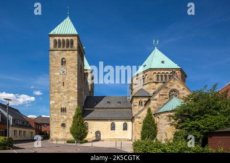 Germany, Rosendahl, Baumberge, Westmuensterland, Muensterland, Westphalia, North Rhine-Westphalia, Rosendahl-Osterwick, Catholic Parish Church of St. Fabian and St. Sebastian, Baumberger Sandstone, Neo-Romanesque Stock Photo