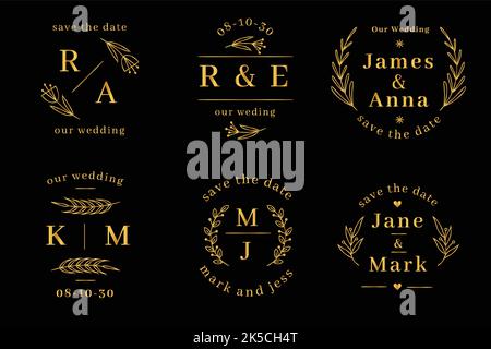 linear flat wedding monograms templates vector design illustration Stock Vector