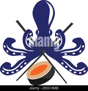 octopus sushi restaurant logo Icon Illustration Brand Identity Stock Vector