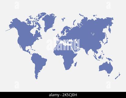 World Map In Blue Color Isolated On White Background. Modern World Map Template With Countries And Continents Like Australia, Europe, Africa, North Am Stock Vector