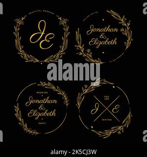 linear flat wedding monograms vector design illustration Stock Vector