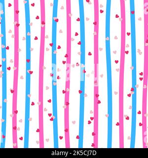 Pink Blue Striped Valentine Pattern With Pink And Red Hearts Vector Illustration Stock Vector